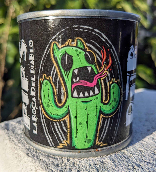 A close-up of Pip's "La Boca Del Diablo" BBQ rub, featuring a colourful label with a fierce, fire-breathing cactus illustration.